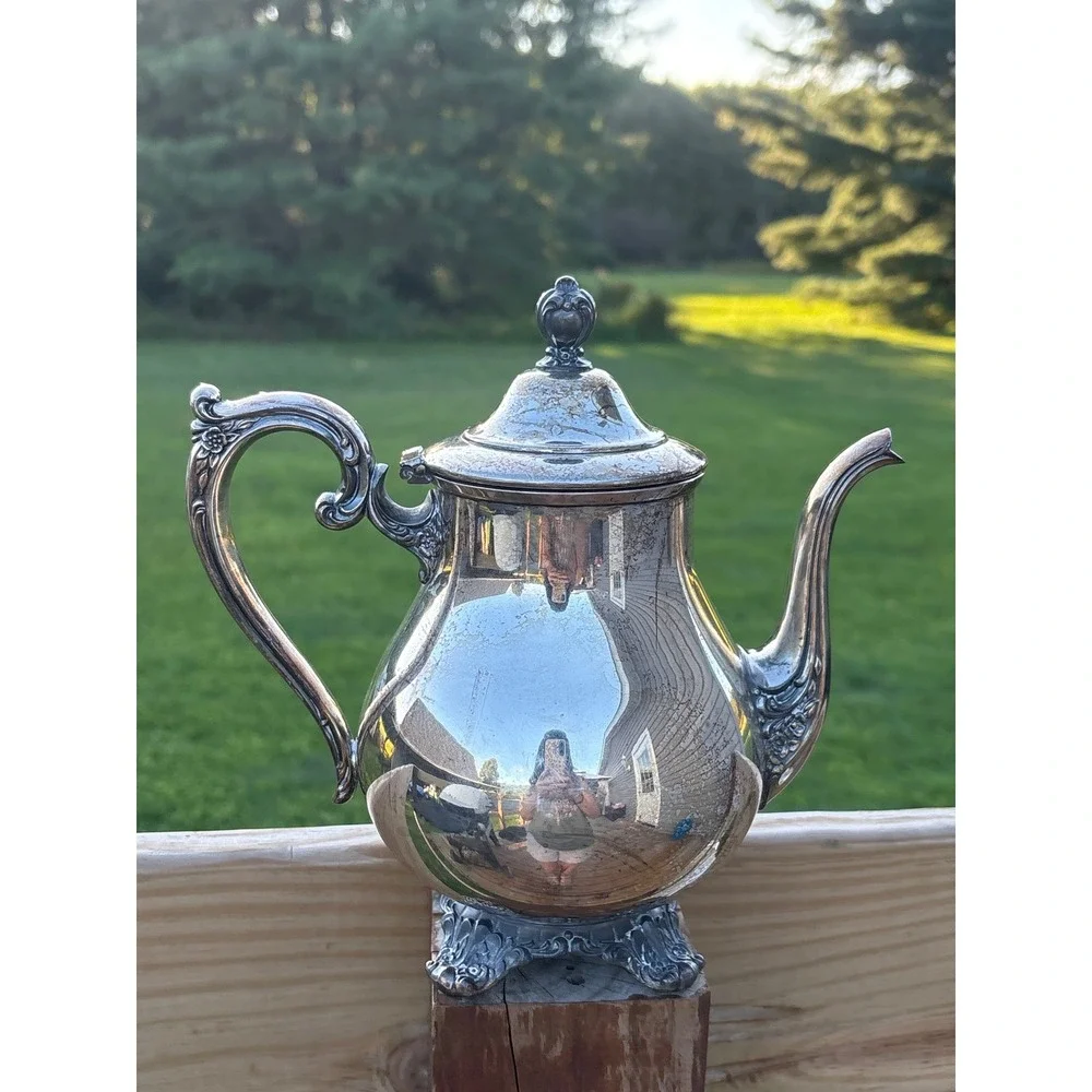 Wm Rogers & Son Victorian Rose Silver Plate Teapot 1902 Footed Ornate Tea Pot